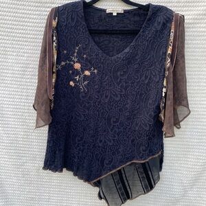 Matching Embroidered Lace V-Neck Top and Skirt